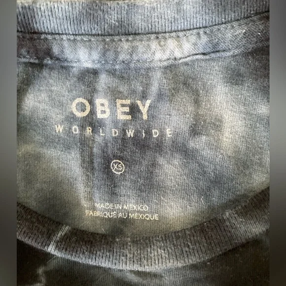 Obey navy blue tie-dye graphic T-Shirt, Make Art Not War, size XS, unisex - Picture 6 of 10